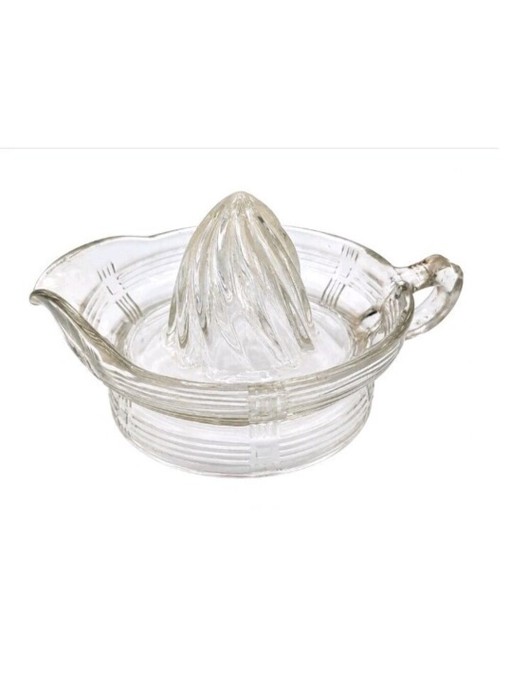 Vintage 1930s Clear Pressed Glass Citrus Juicer Reamer Art Deco Handle Spout